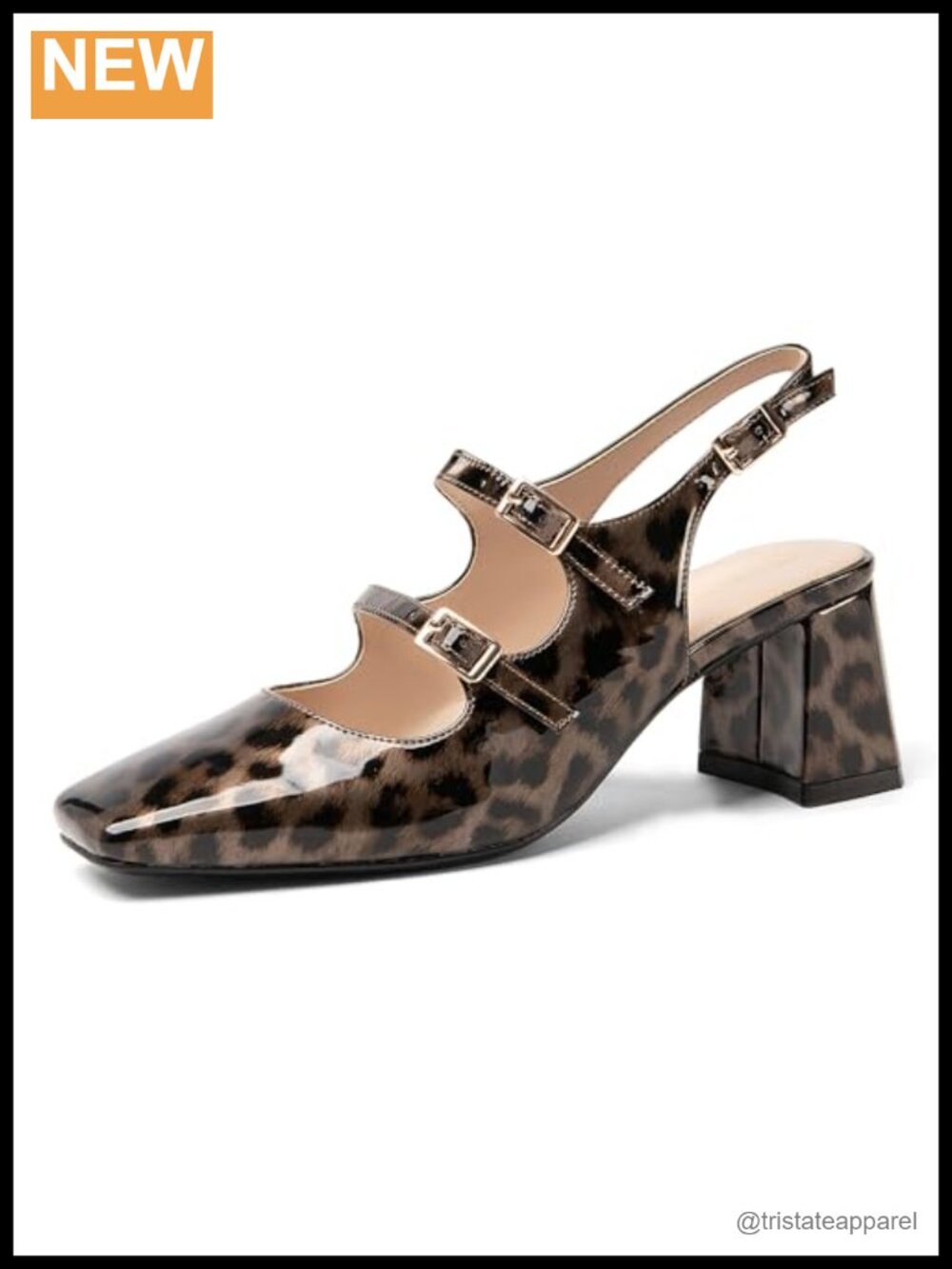 Mary Jane Block Heels Square Toe Double Ankle Strap Pumps